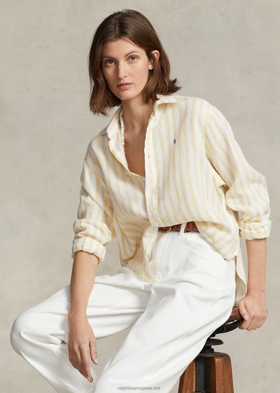 mujer Ralph Lauren camisa oversize de lino a rayas 0L6B83031 raya amarilla 0L6B83031 Ralph Lauren Peru camisas de polo Descubre la perdurable Ralph Lauren lentes de sol